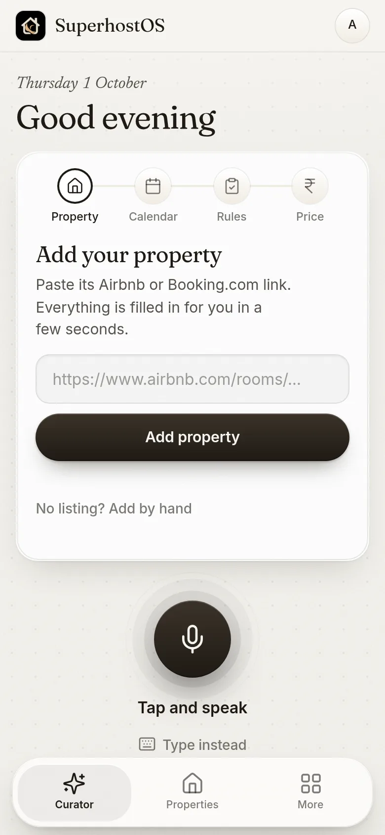 SuperhostOS — Home in Day, the light theme